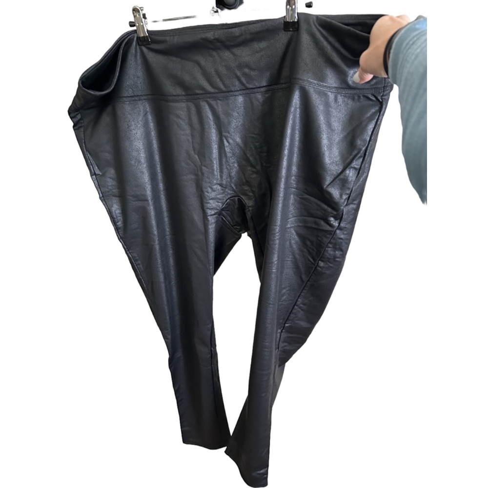 New Women's All Worthy by Hunter McGrady Faux Leather Leggings Size 3X Black